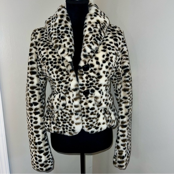 Vintage 90s Y2K faux fur leopard cropped jacket Italian Miss Sixty Killah brand - Picture 1 of 9